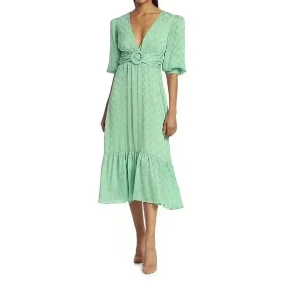 PatBO Satin Midi Dress Size 8 Green Polka Dot Brazilian Long Wedding Guest $675 - Picture 2 of 8